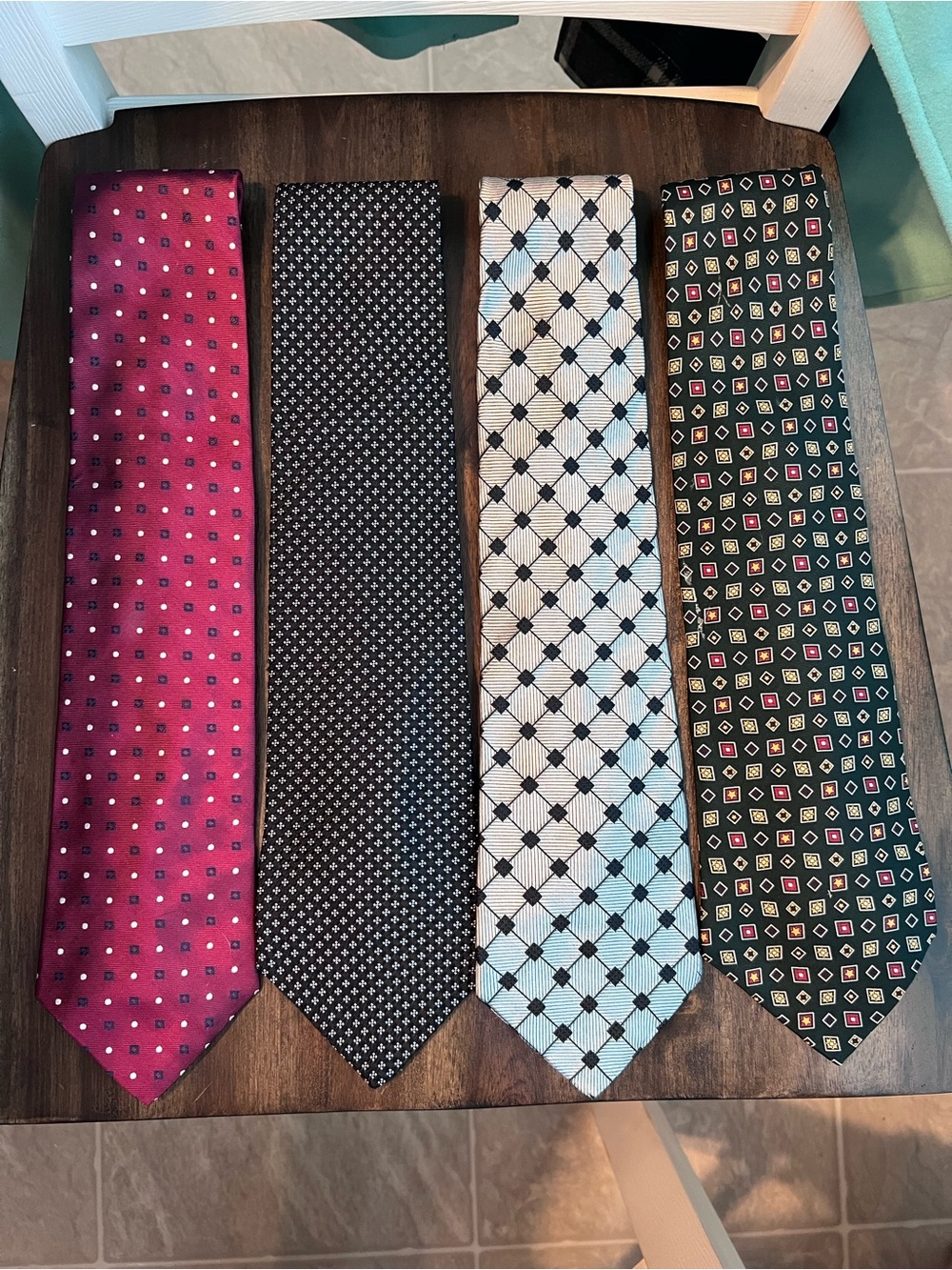 VTG Tommy Hilfiger 100% Silk Necktie Lot set of 4 Geometric Grid Polka Dot